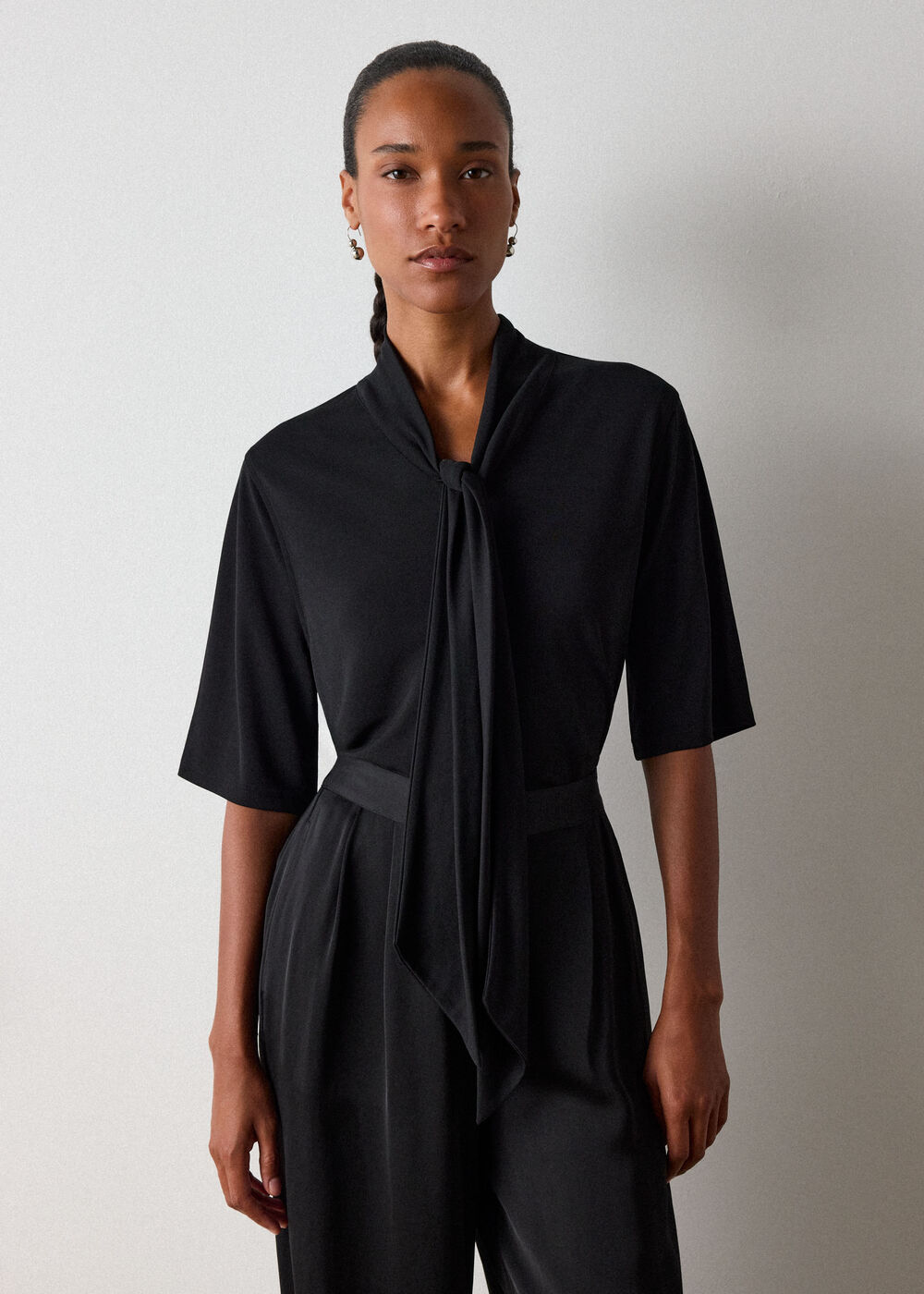 Short Sleeve Tie Neck Top