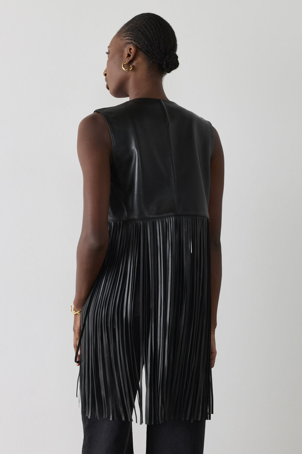 Black Rei Leather Fringed Waistcoat