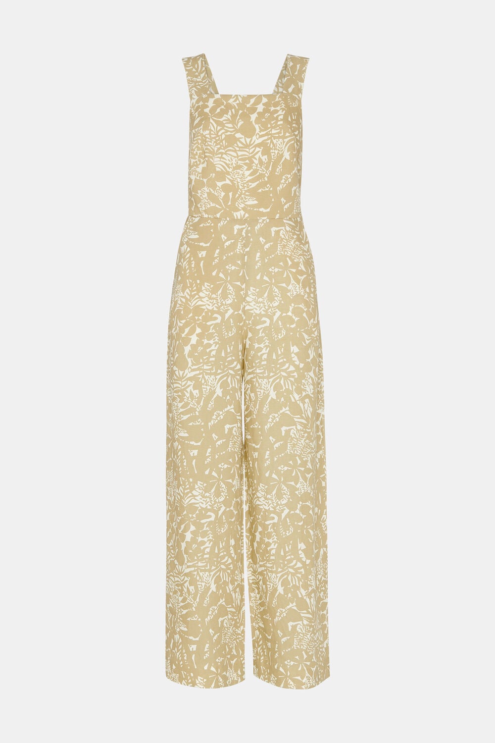 Khaki Tropical Leaves Jumpsuit