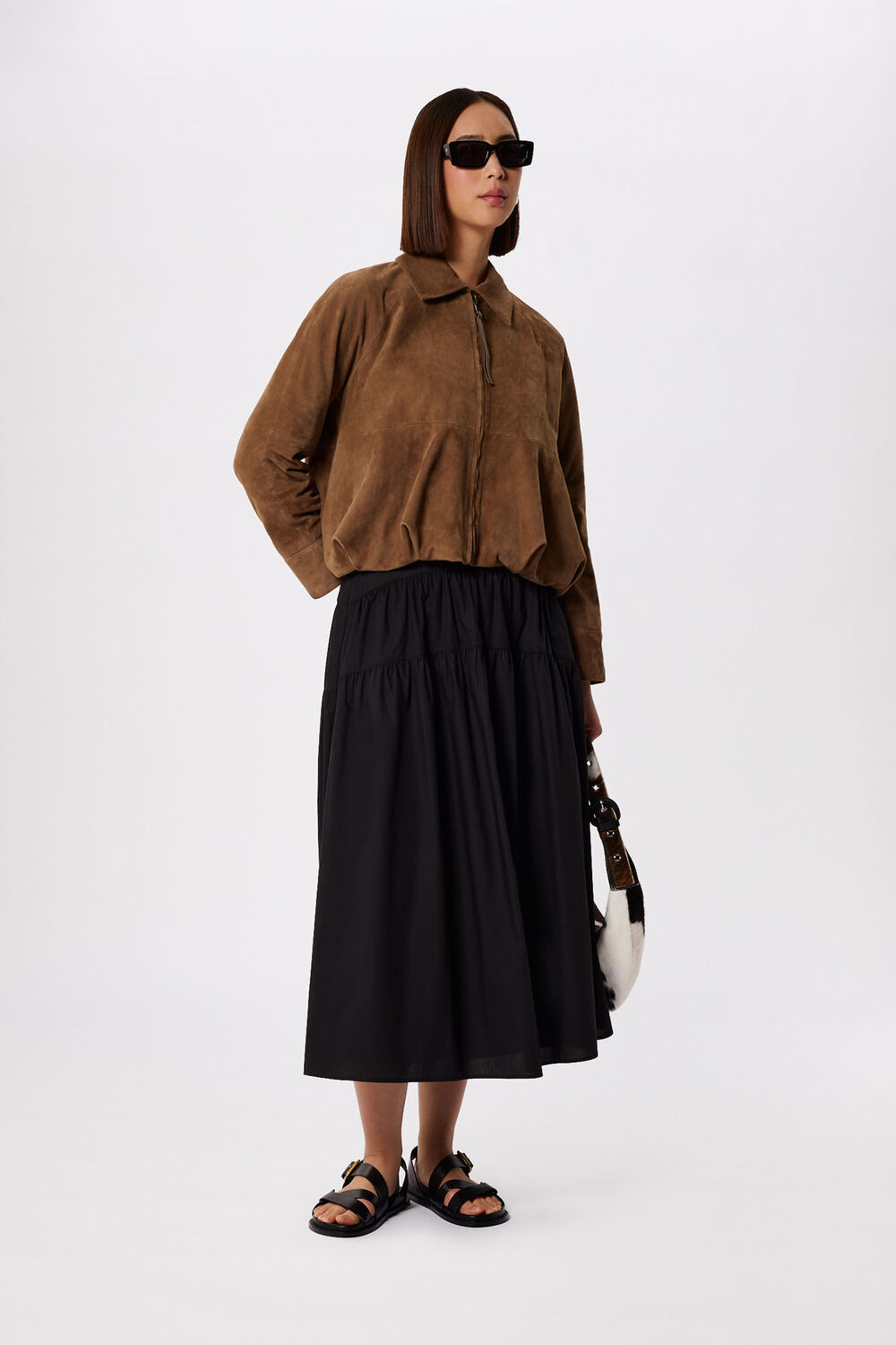 Black Tier Hem Cotton Skirt