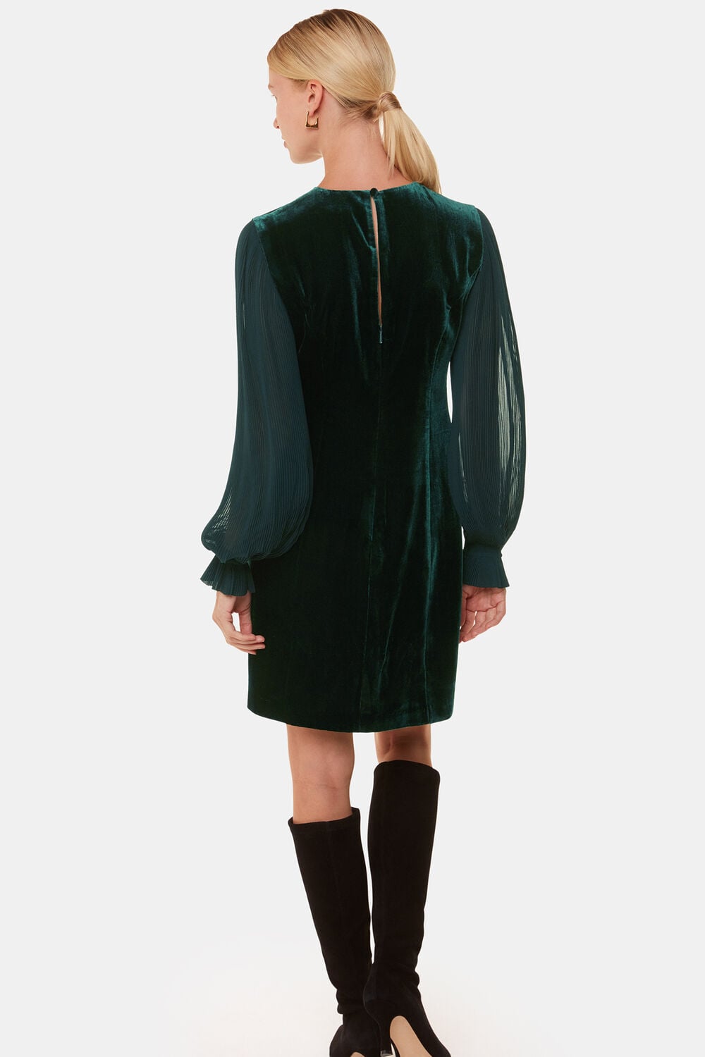 Velvet Pleated Sleeve Dress