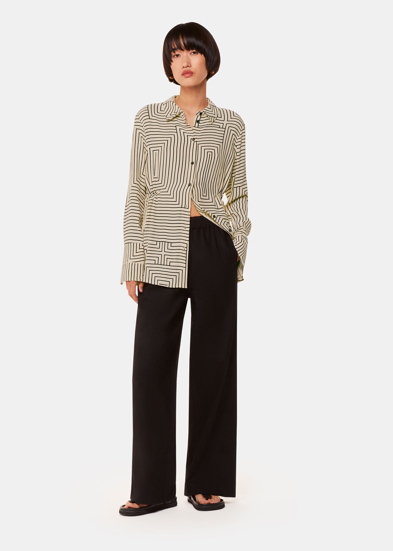 Angled Stripe Tie Detail Shirt