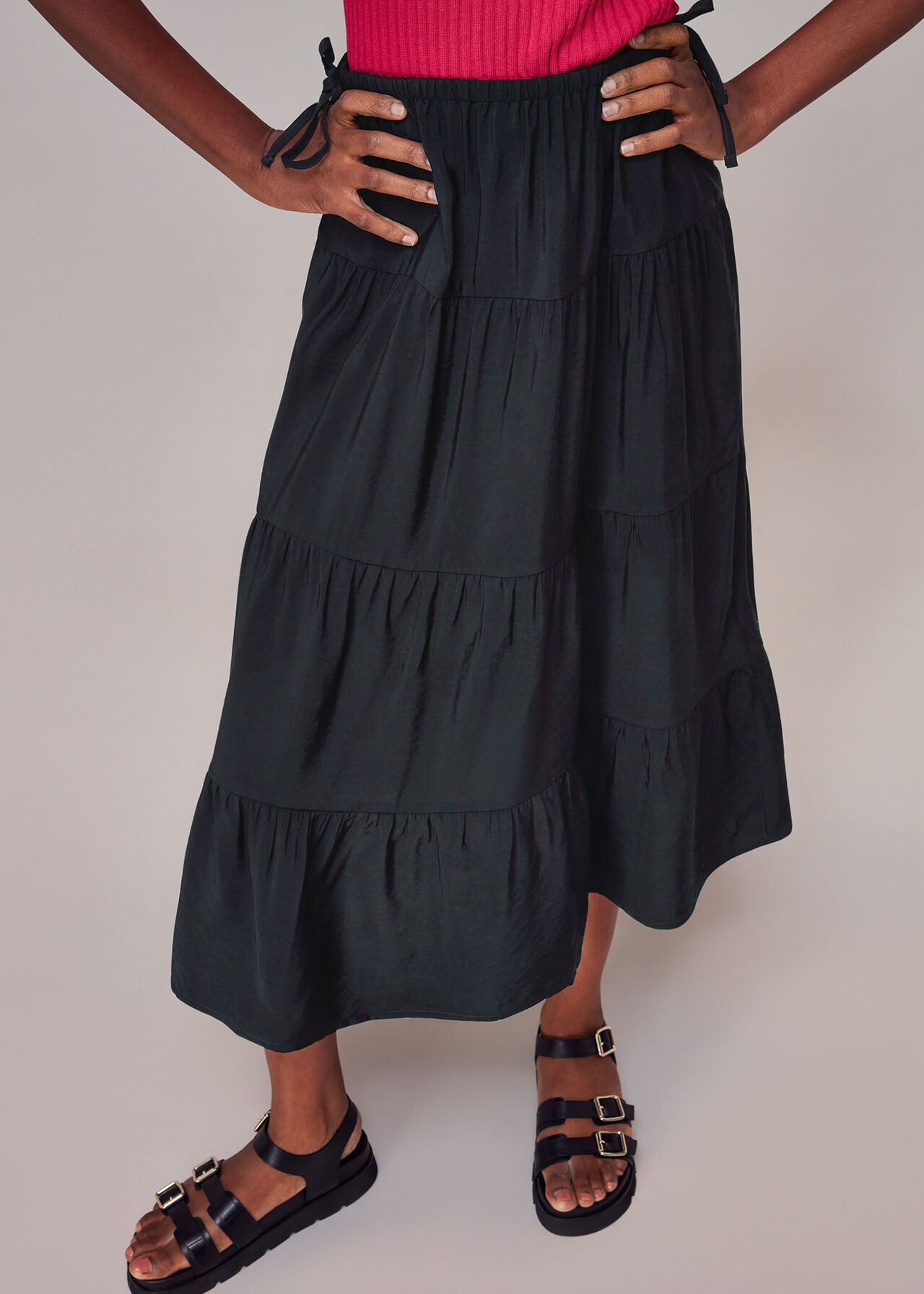 Black Tie Side Tiered Skirt | WHISTLES | Whistles UK