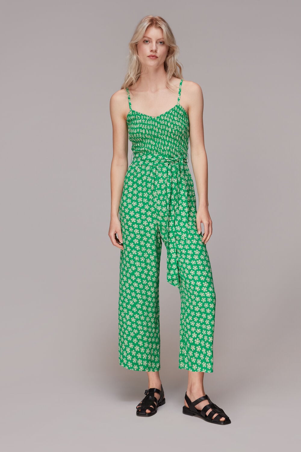 Green Daisy Check Print Jumpsuit