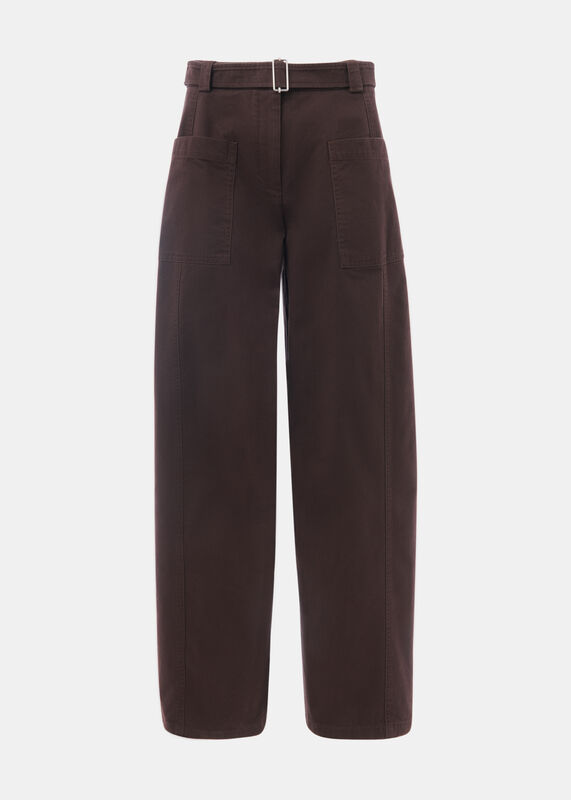 Brown Belted Cotton Barrel Trouser
