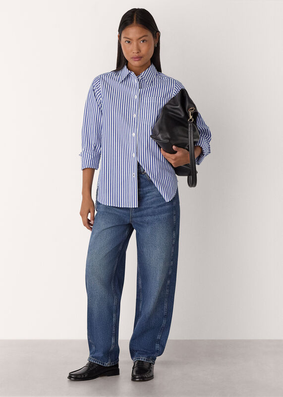 Blue Petite Relaxed Fit Stripe Shirt