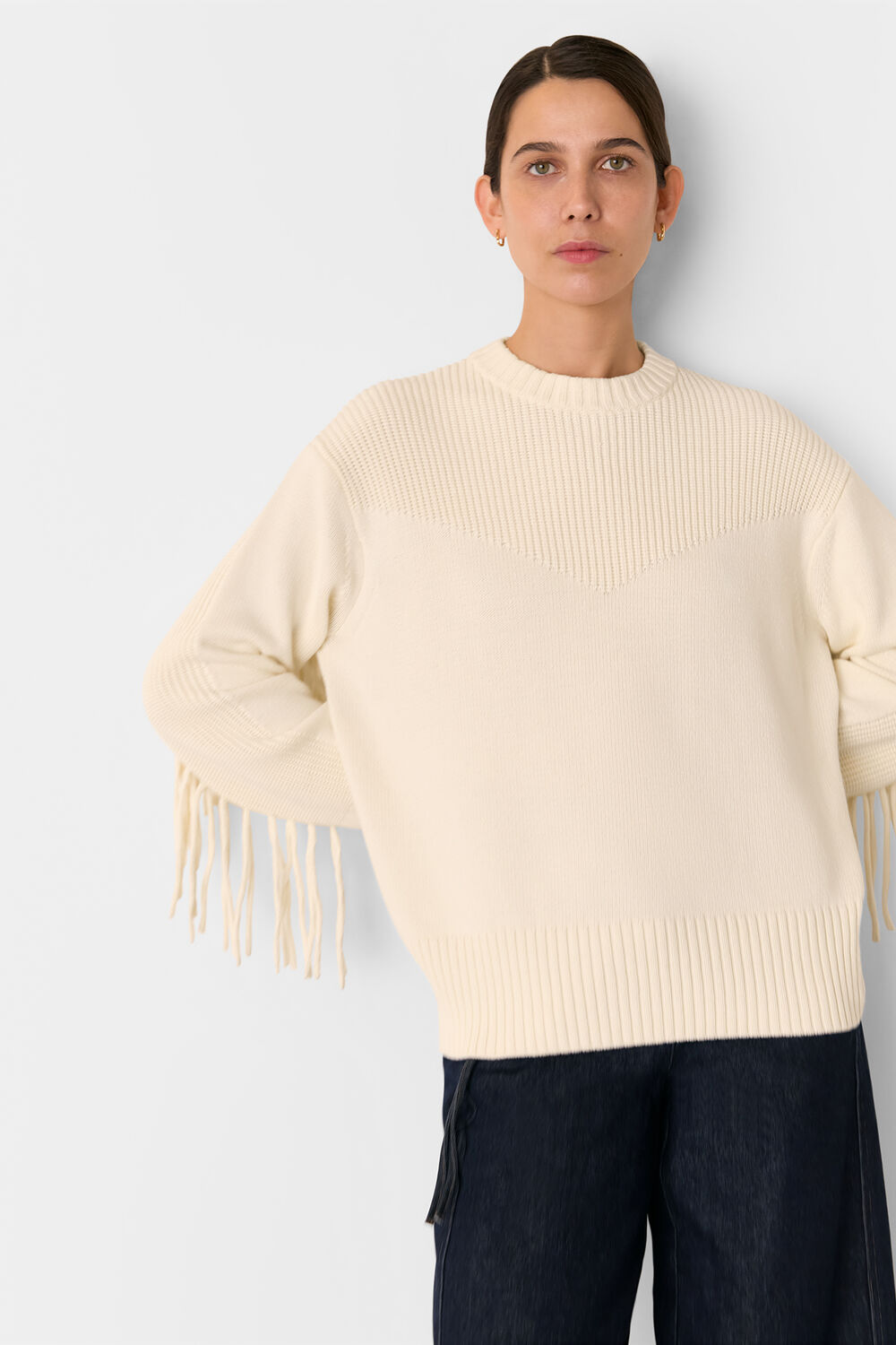 Fringed Rib Detail Sweater