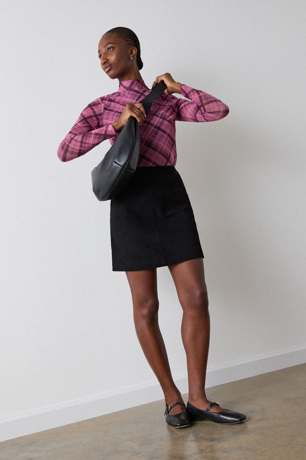 Pink Check Print Mesh Top