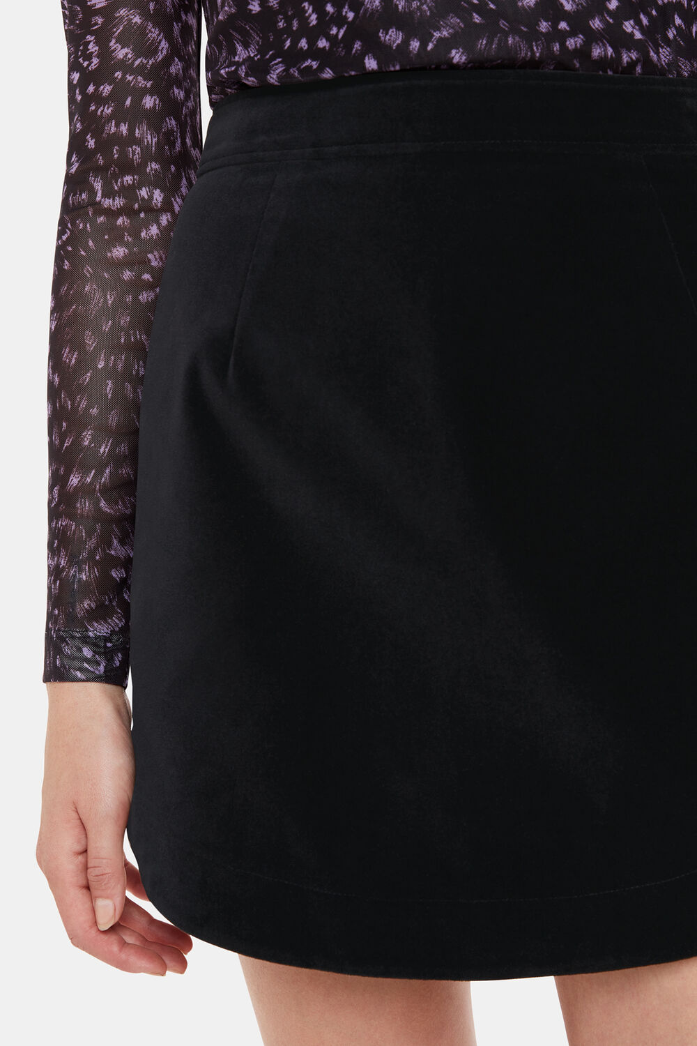 Velvet Curved Hem Mini Skirt