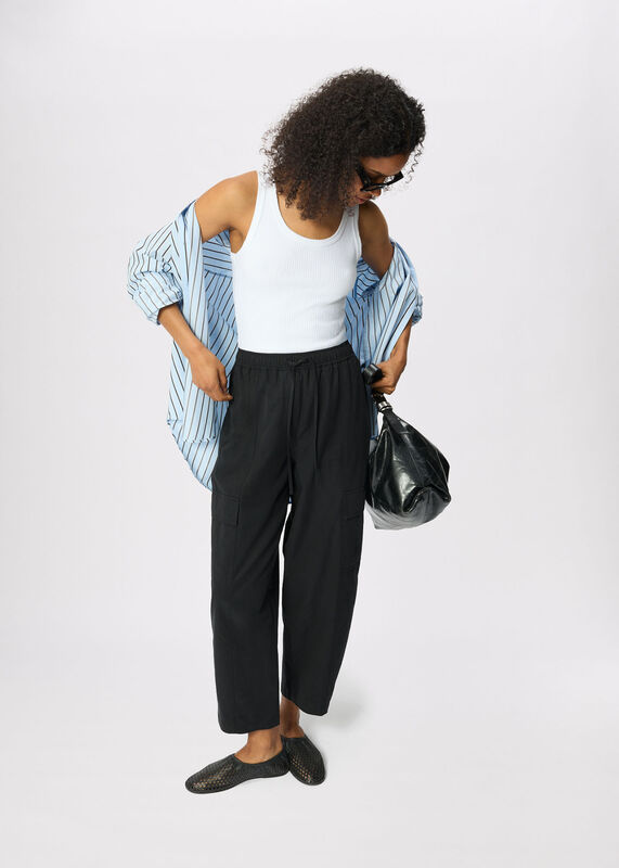Washed Black Utility Cotton Barrel Trouser