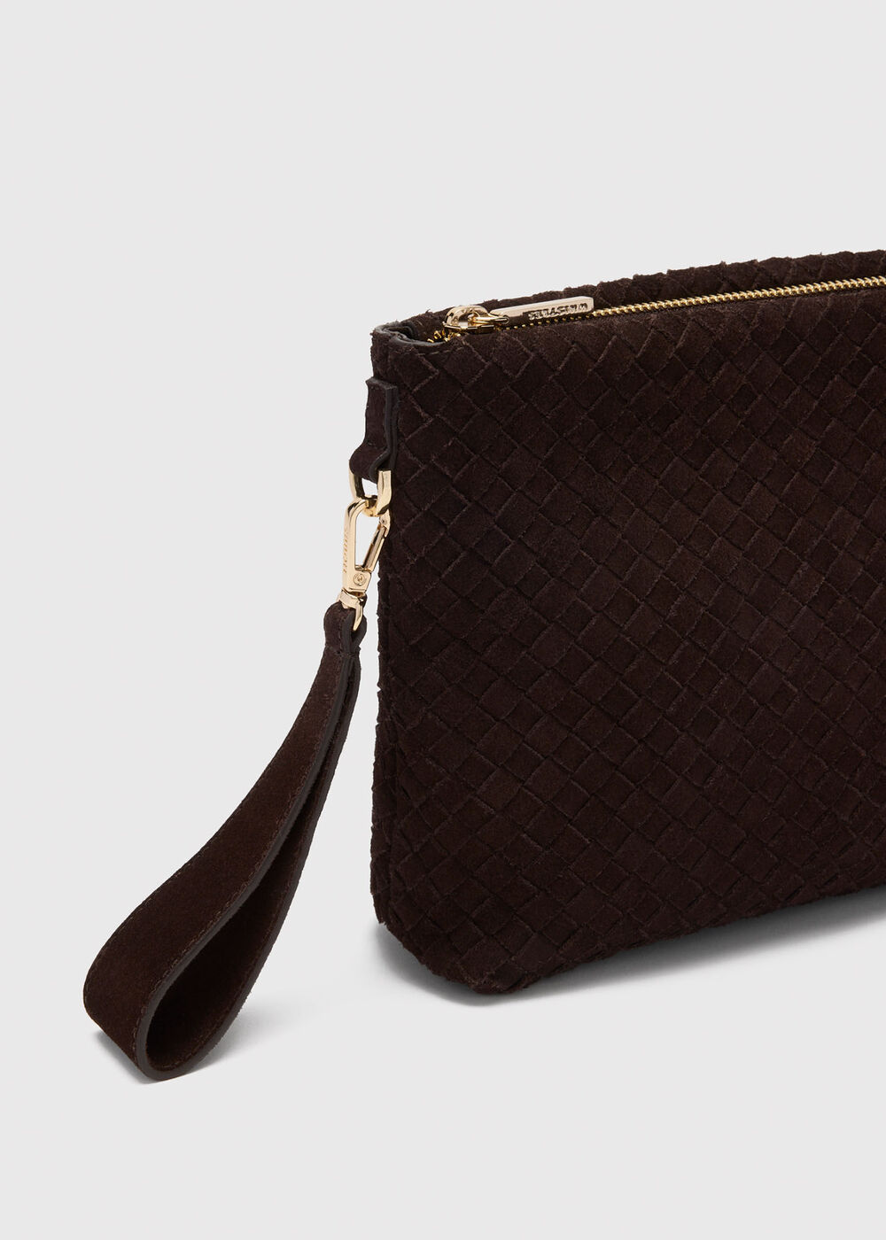 Avah Woven Suede Zip Clutch