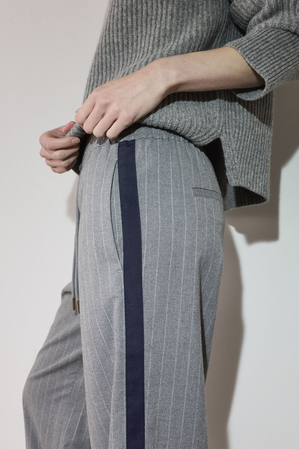 Grey Petite Side Stripe Flannel Jogger