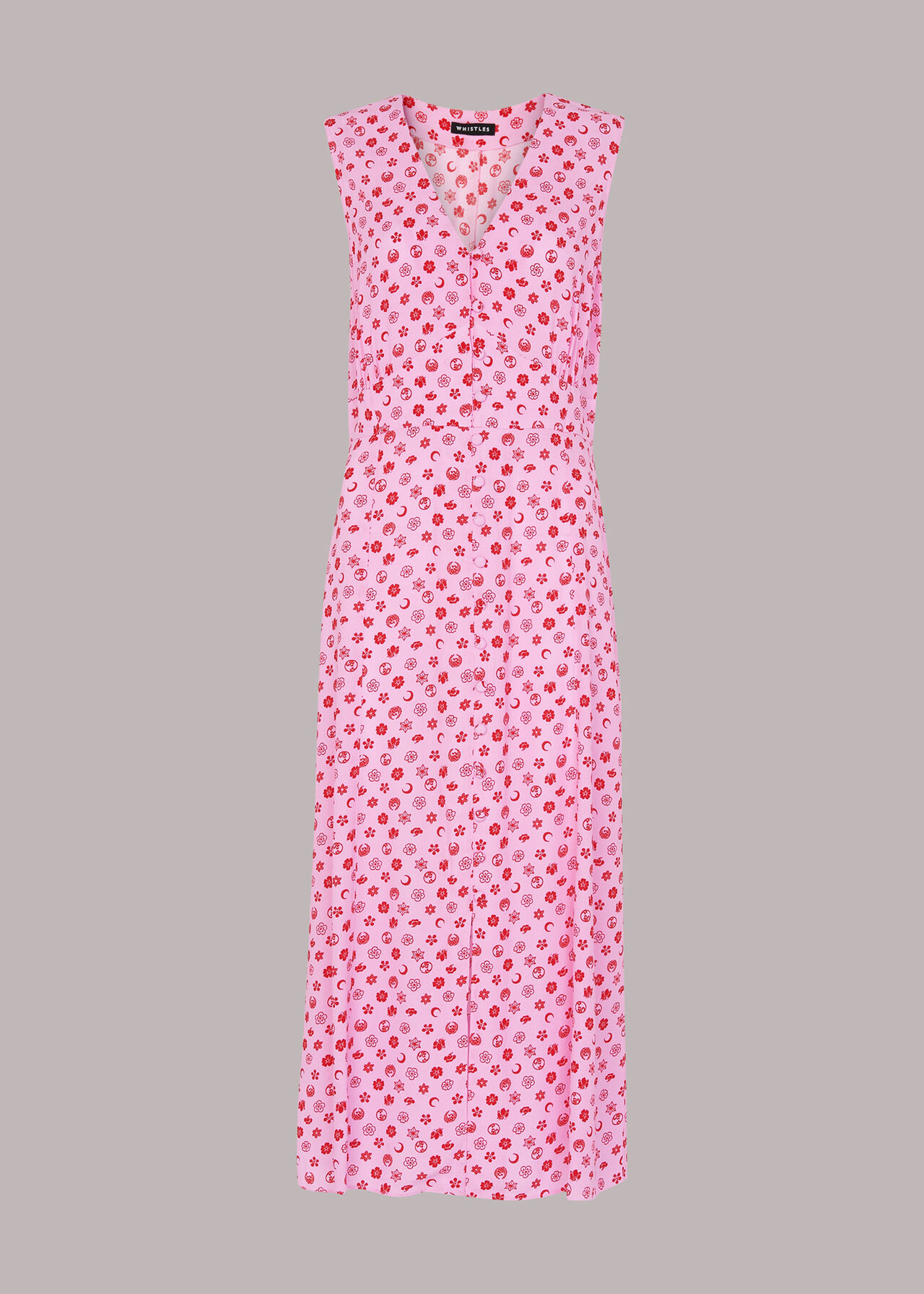 Pink/Multi Moon Floral Print Midi Dress | WHISTLES