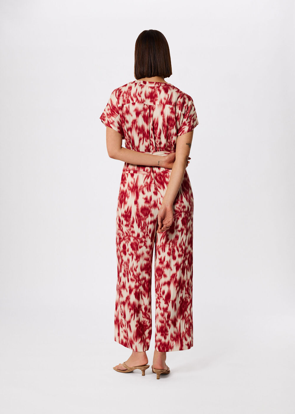 Blurred Floral Tie Jumpsuit