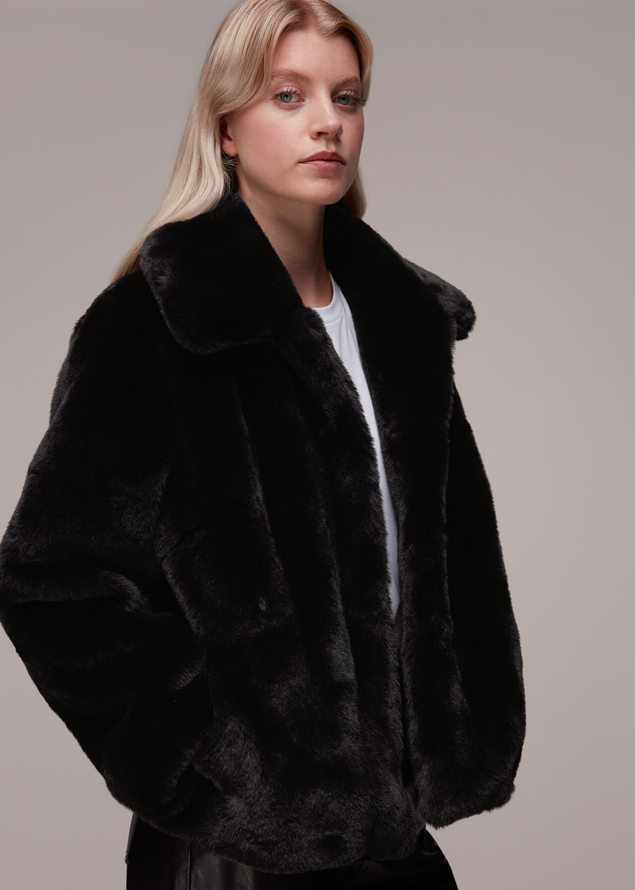 Black Drew Faux Fur Coat | WHISTLES | Whistles UK