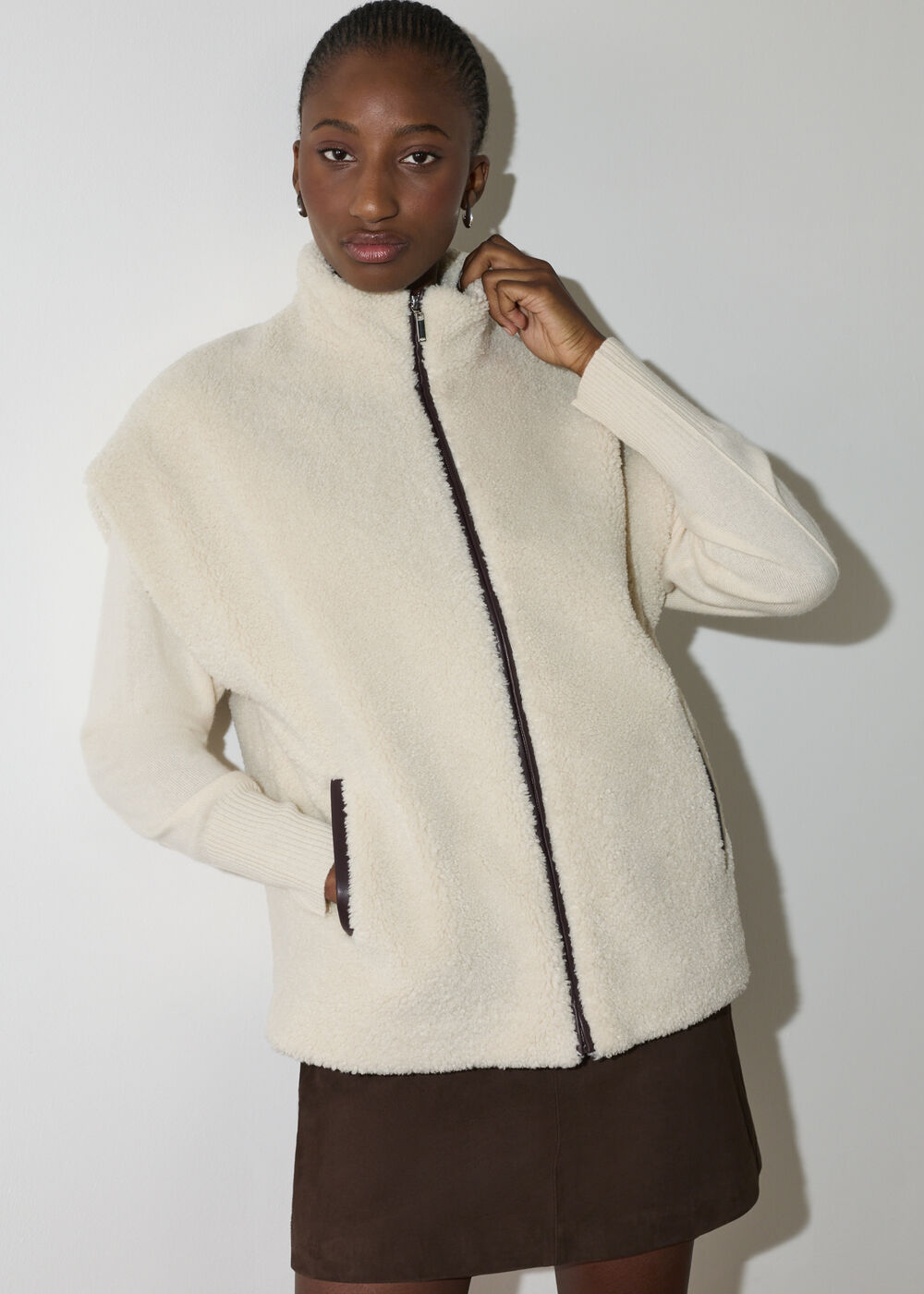 Ivory Faux Borg Fleece Gilet