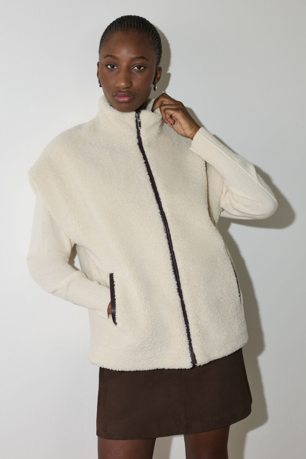 Ivory Faux Borg Fleece Gilet