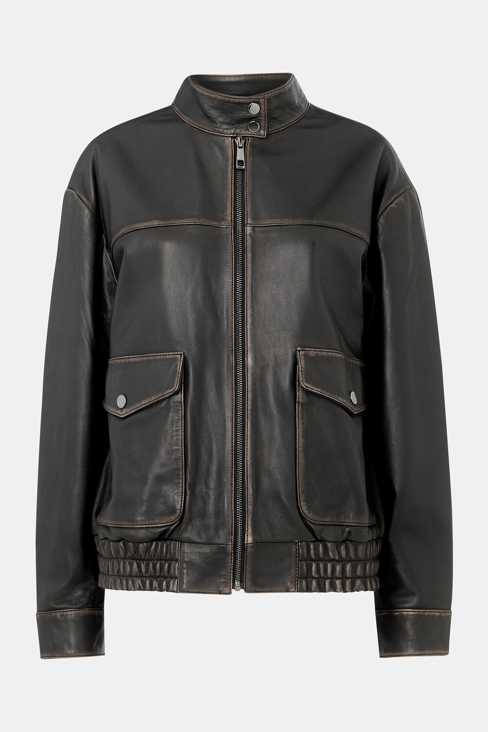 Black Burnished Leather Bomber