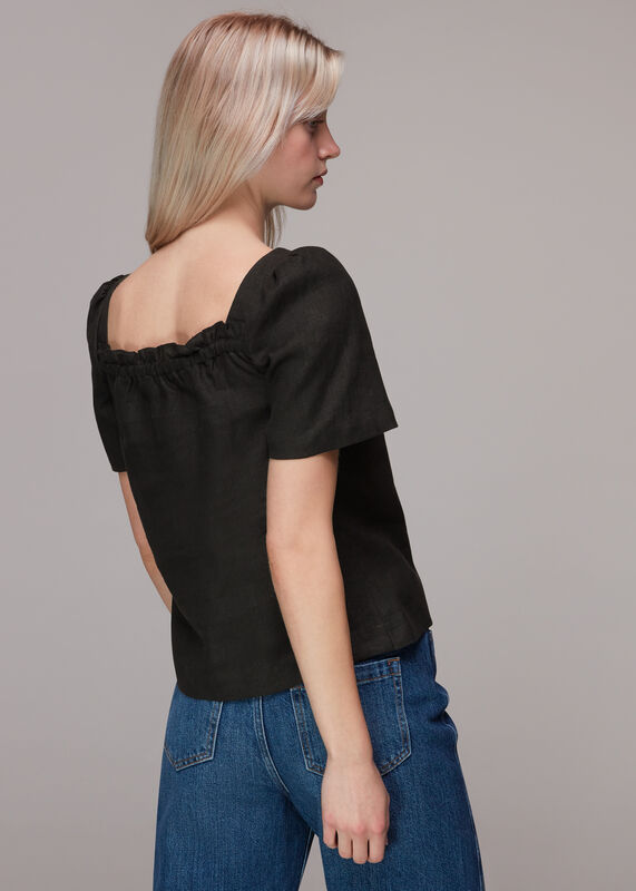 Black Square Neck Linen Top