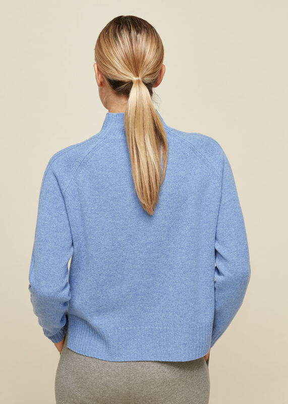 Pale Blue Funnel Neck Merino Wool Knit