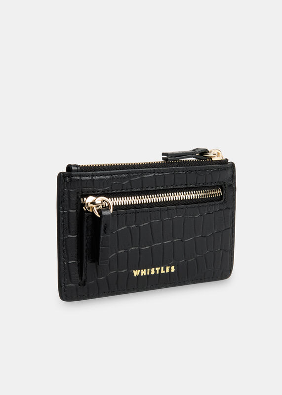 Black Croc Zip Top Card Holder Purse