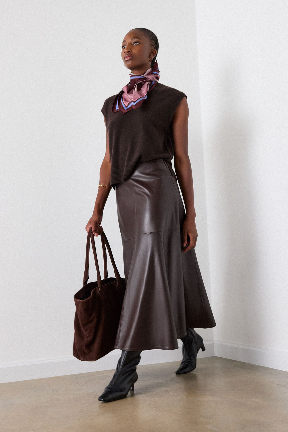 Brown Cashmere V Neck Tank