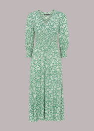 Shirred Wheat Floral Dress