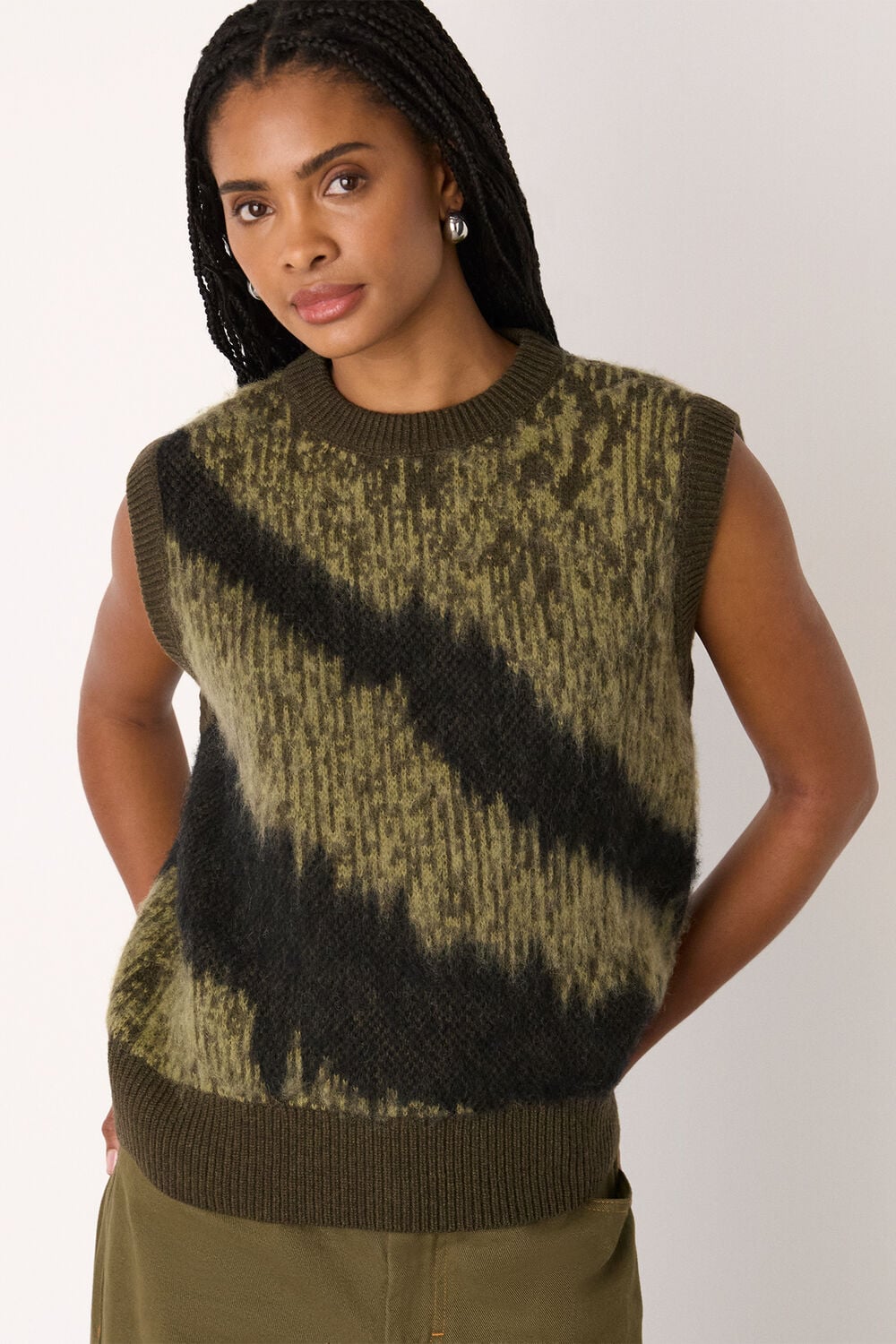Green Zebra Print Knitted Tank