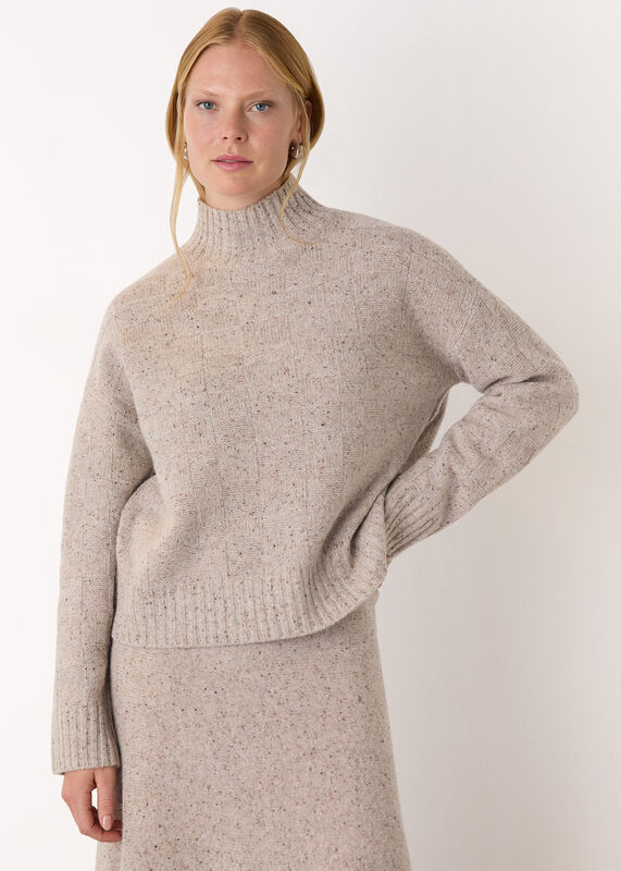 Neutral Wool Textured Check Knit