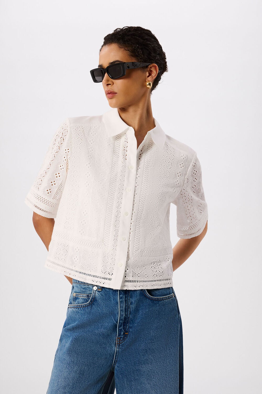 White Broderie Cotton Shirt