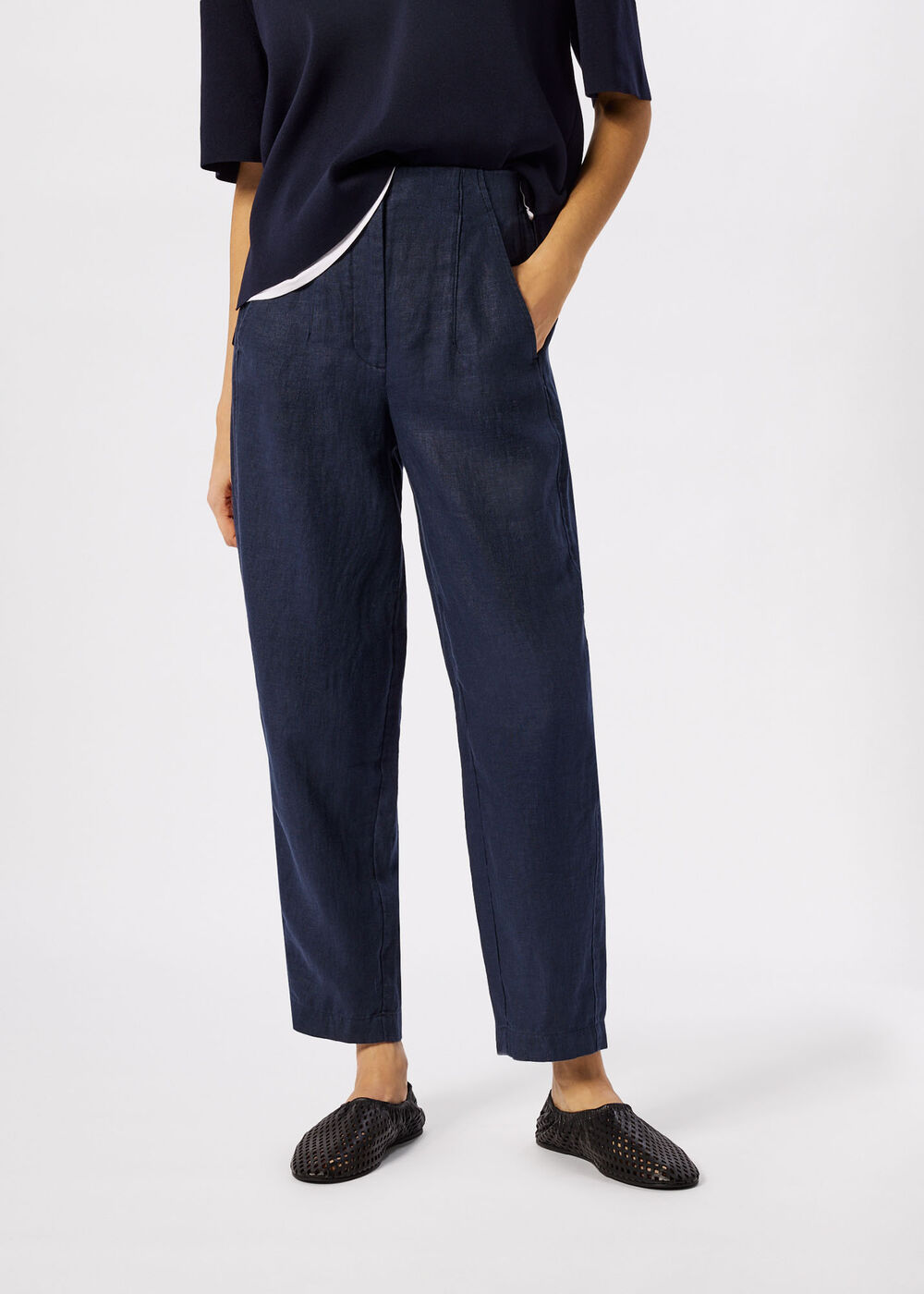 Petite Linen Barrel Leg Trouser