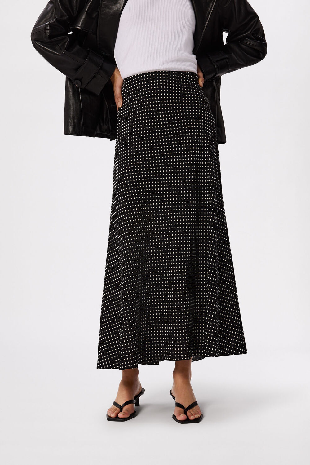 Black mini spot fit and flare midi skirt
