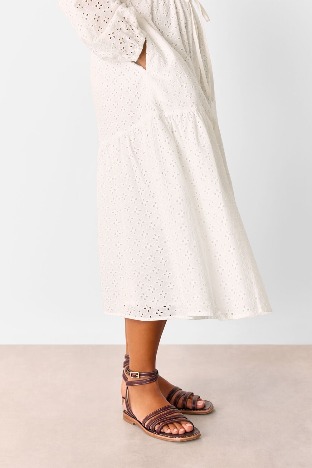 White Petite Broderie Midi Dress