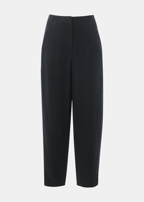 Black Linen Barrel Leg Pants 