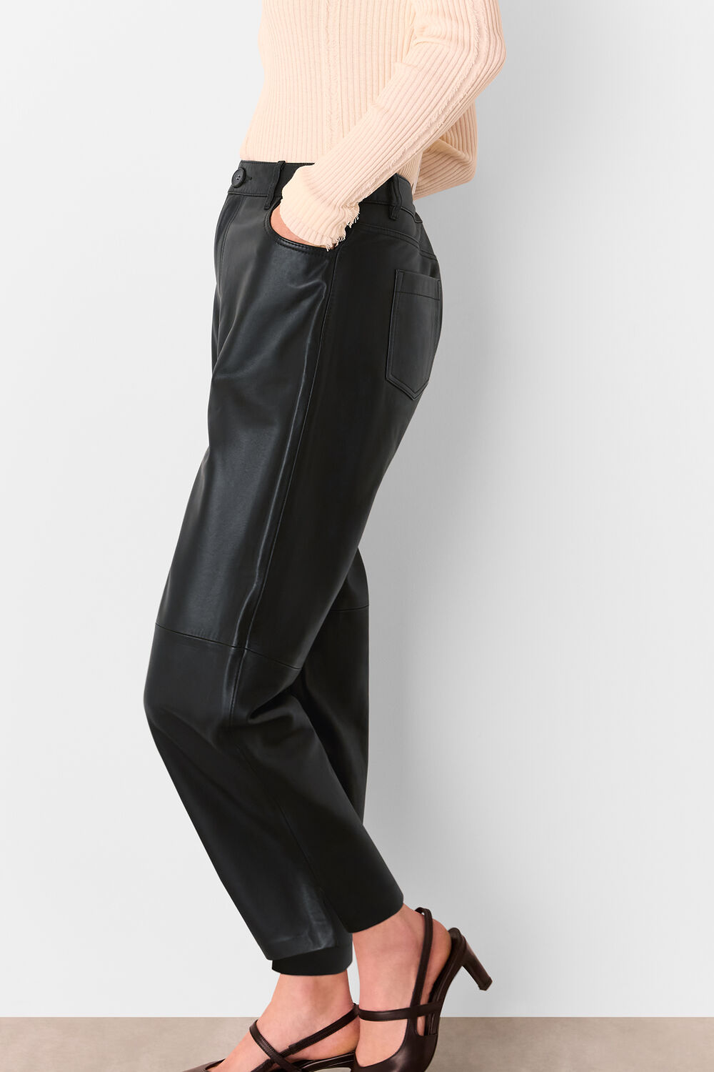 Black Leather Barrel Leg Trouser