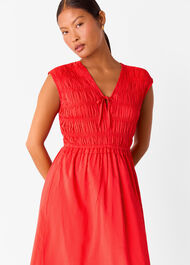 Petite Shirred Bodice V Neck Dress