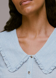Stripe Spot Collar Detail Top