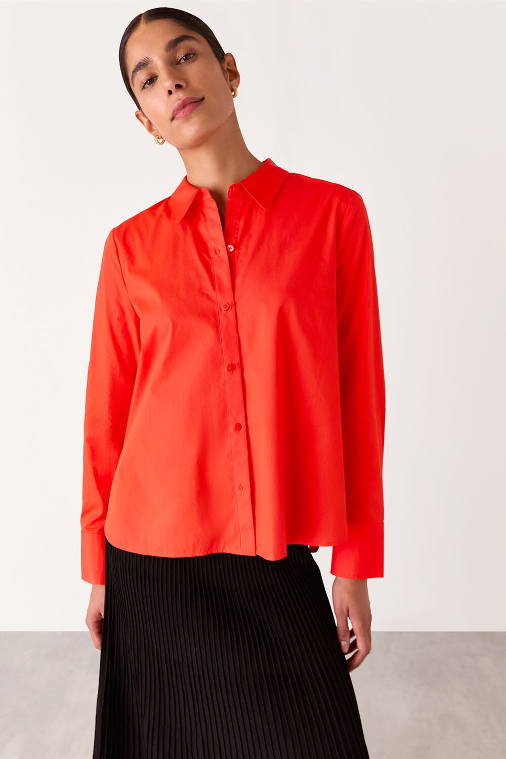 Red Boxy Relaxed Cotton Shirt