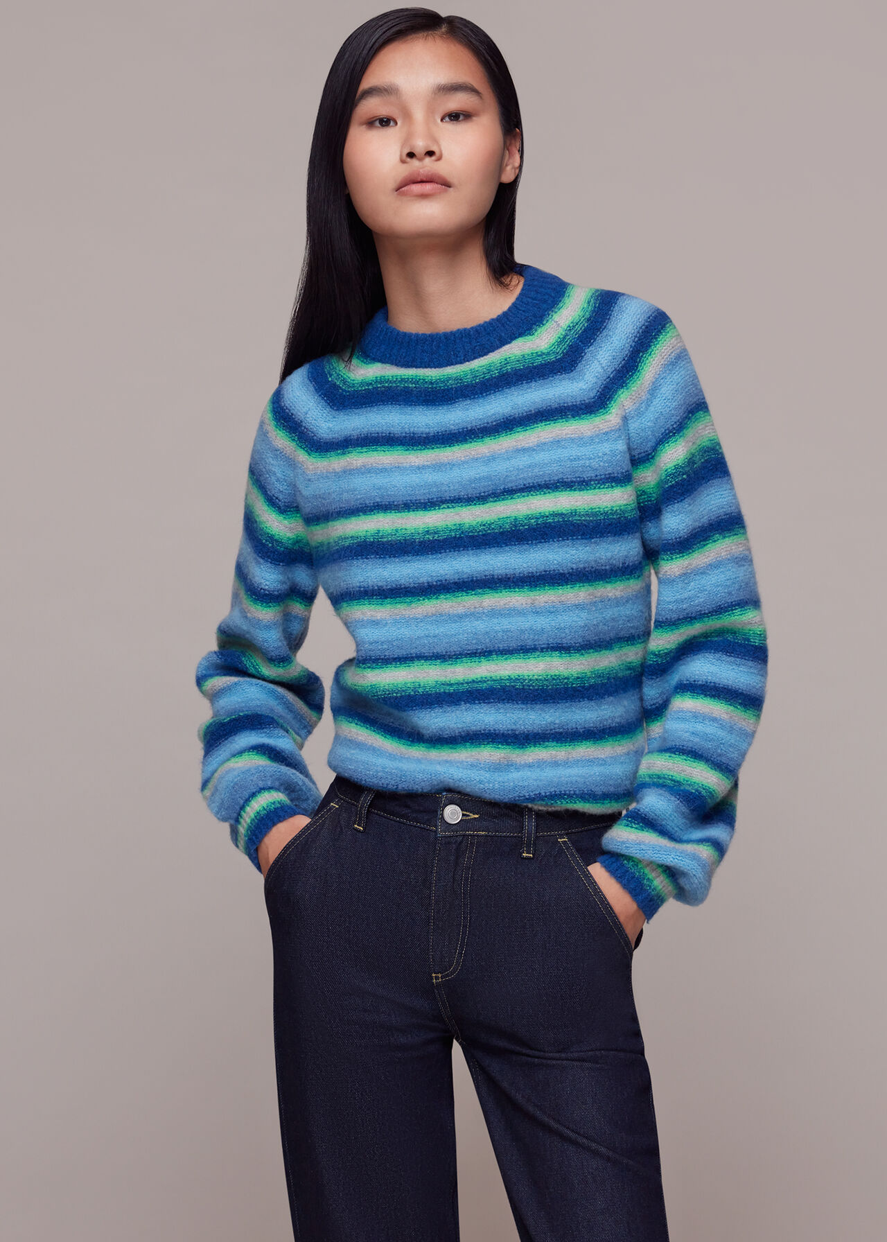 Blue/Multi Variated Stripe Sweater, WHISTLES