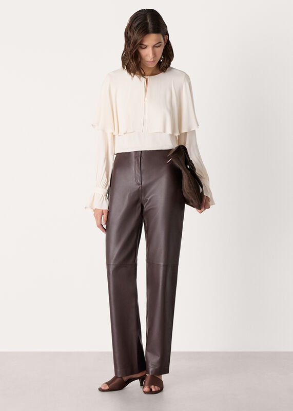 Chocolate Flat Front Leather Pants 
