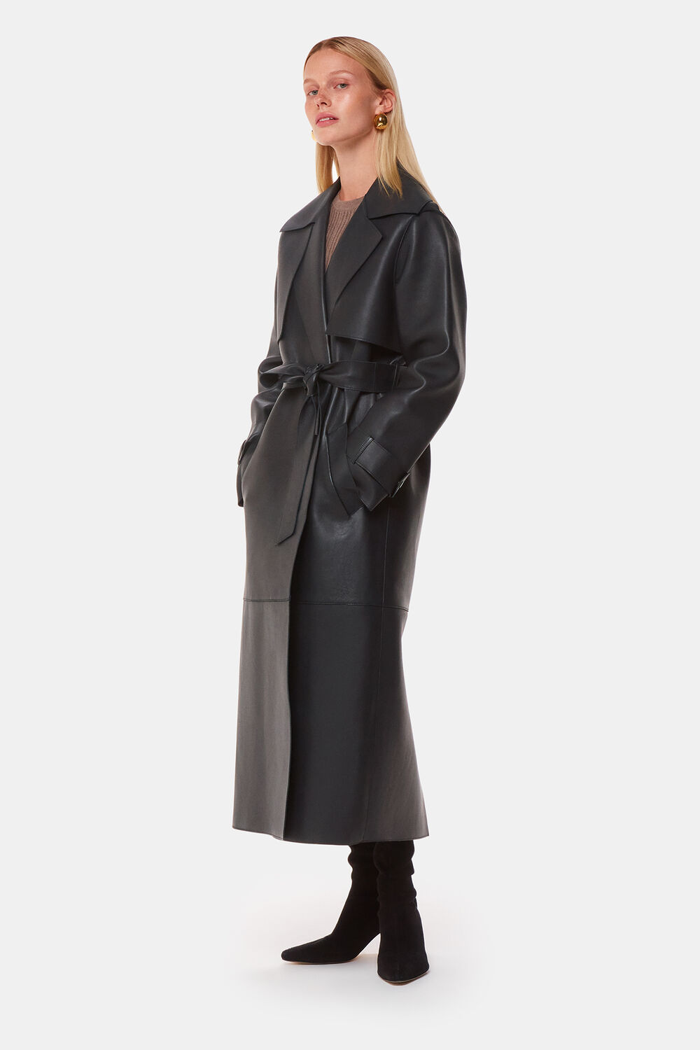 Black Faye Clean Bonded Trench Coat