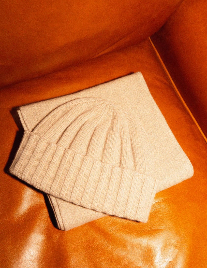 cream cashmere hat and scarf