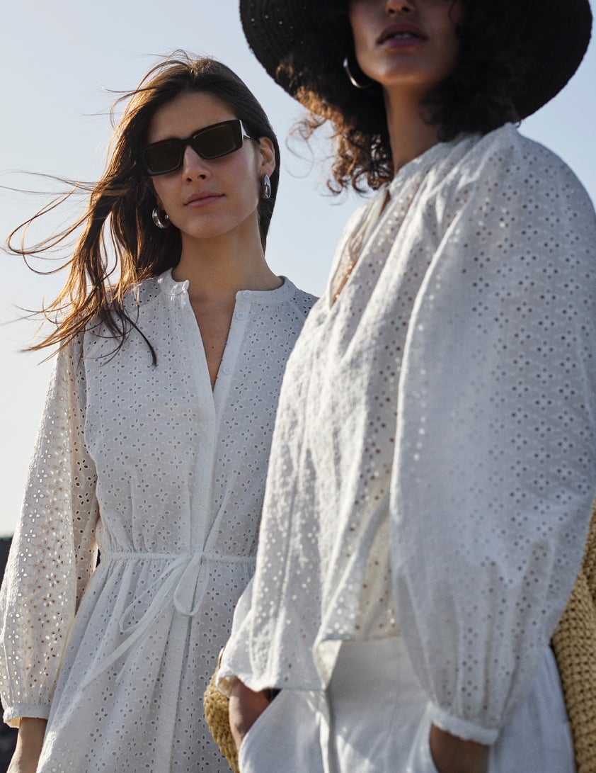 woman wearing white linen dress 