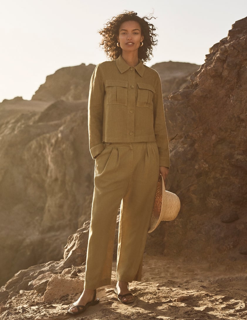 Woman wearing olive linen co-ord