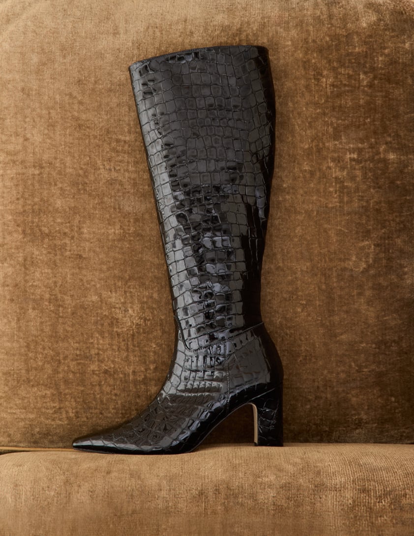 black knee high croc boots